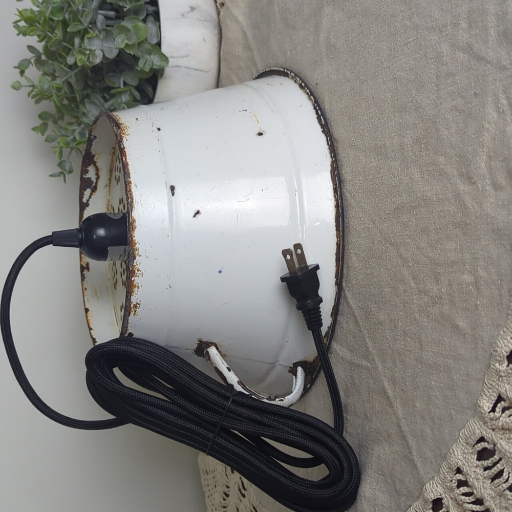 Vintage Enamel Colander Pendant Lamp Rustic Farmhouse Light w/ New Fixture